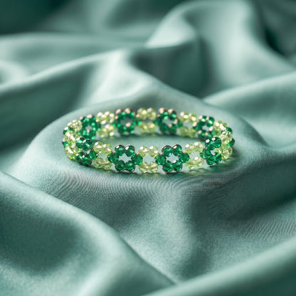 Handmade Green Crystal Clover Bracelet, Woven Lucky Charm