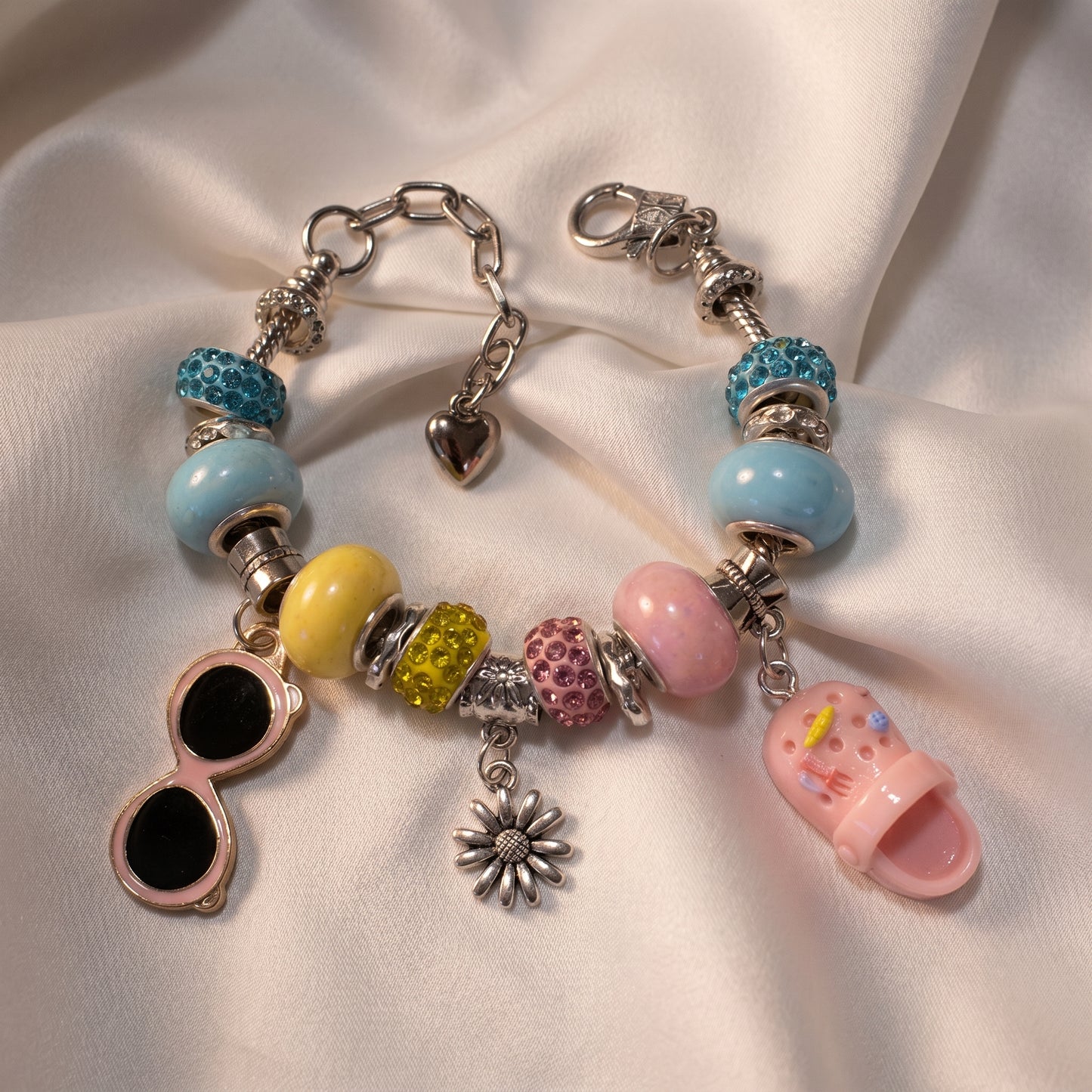Handmade Girls' Charm Bracelet, Pastel Beads and Playful Charms
