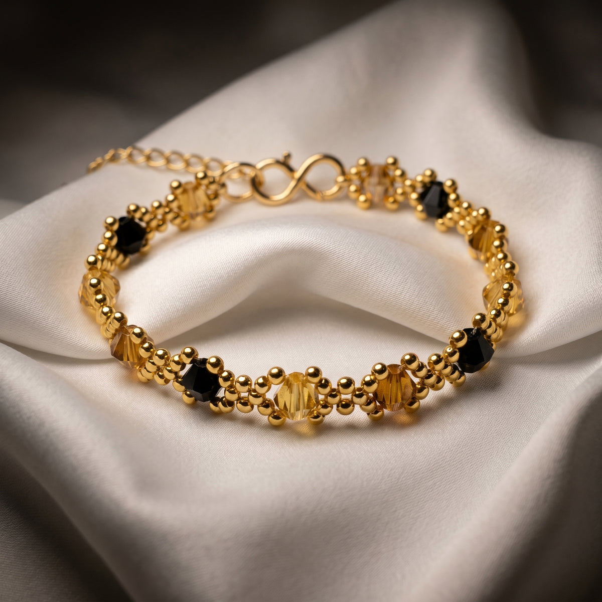 Faceted Crystal Gold and Black Bracelet, Special Occasion