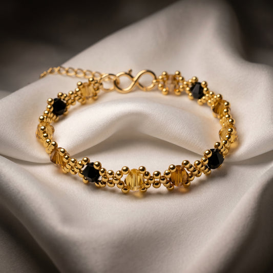 Faceted Crystal Gold and Black Bracelet, Special Occasion