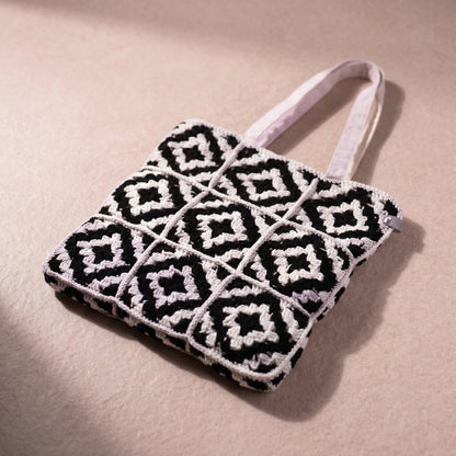 Black and White Crochet Tote Bag, Handmade