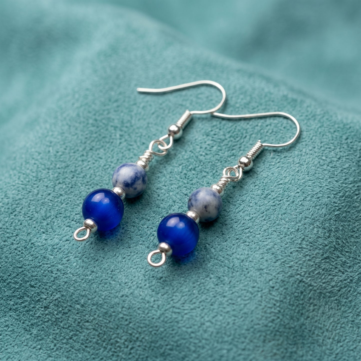 Blue Tiger's Eye and Sodalite Drop Earrings, Handmade